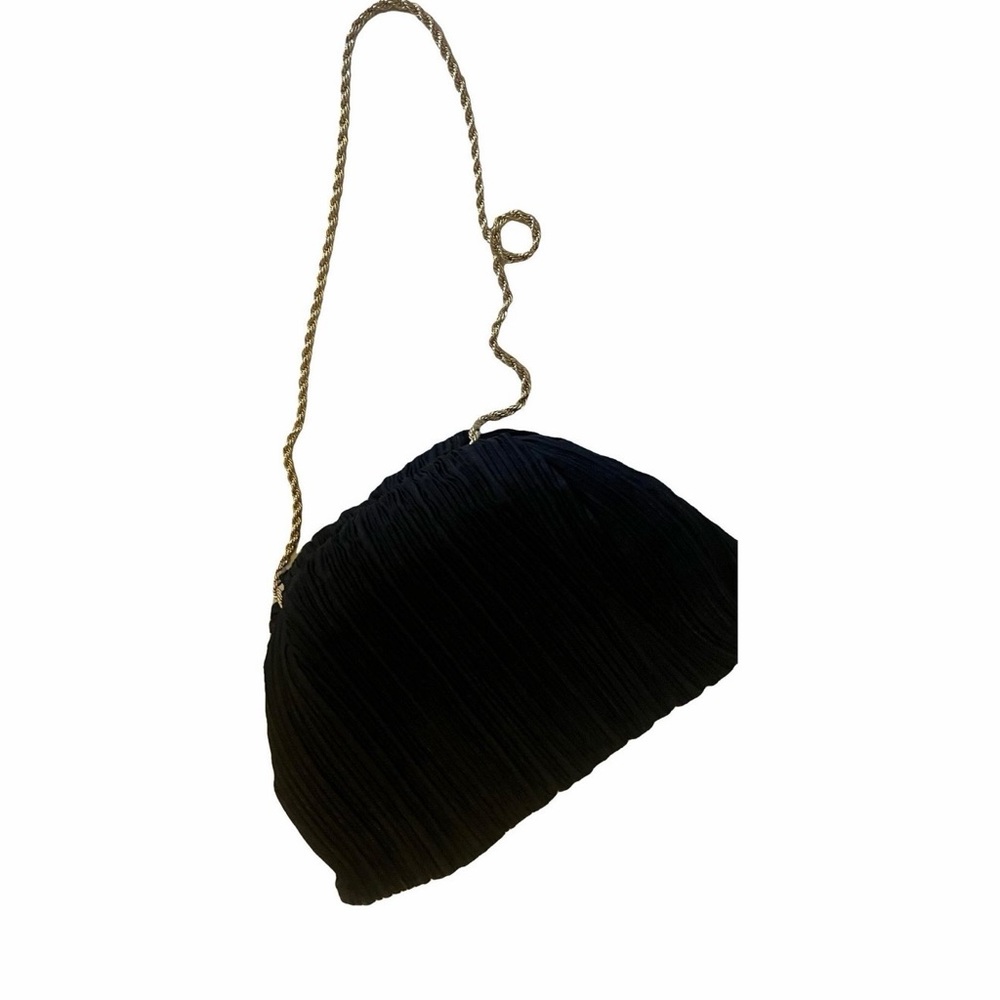 Loeffler Randall Black Pleated Clutch with Gold Chain